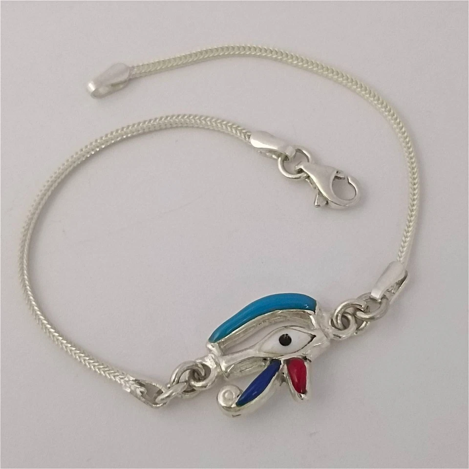 Pulsera de plata 925 hecha a mano con piedra lapislázuli Ojo de Horus encanto egipcio Foto 2 de 4