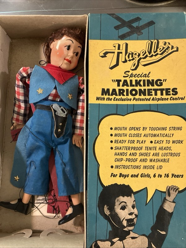 Vintage Uncommon Hazelle's Talking Marionette Cowgirl #314 in Original Box 1950s