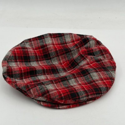 Vintage Roos Bros Wool Red Plaid Mens Newsboy Cabbie Derby Hat Flat Cap 7 1/8