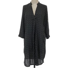 Mango Basics Womens Black White Dash Print V-Neck Shift Tunic Dress Size XS