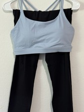 Women  s Activewear Set Leggings  Sports Bra L/G Black Blue Criss Cross Back
