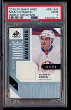 2016 SP GAME USED MATHEW BARZAL ROOKIE SWEATERS JERSEY CARD 452/499 PSA 9. rookie card picture