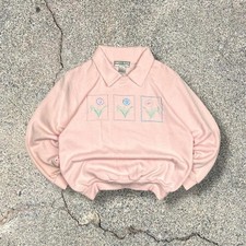 Vintage Pink Flowers Cottage Core Preppy Collared Sweatshirt Petite Medium