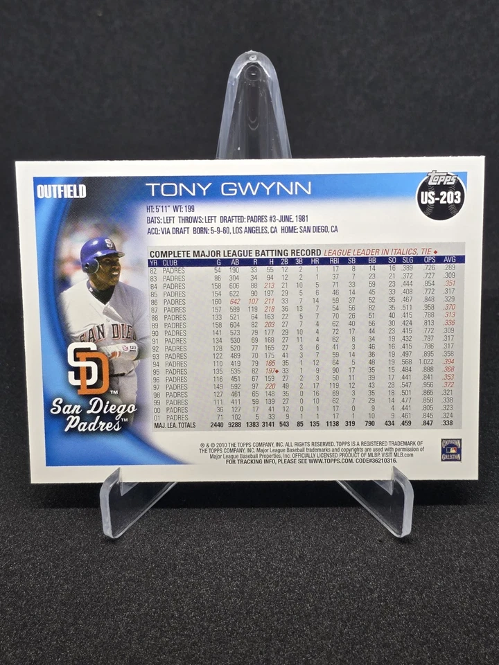 Tony Gwynn San Diego Padres 2010 Topps Update SP Legend Variation #US-203 HOF - Image 2 of 2