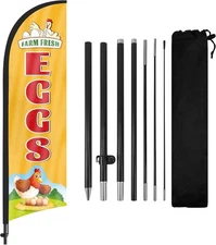 Farm Fresh Eggs Feather Flag Banner with Pole and Stake, Advertising Black 