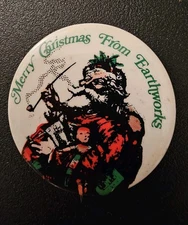 Vintage Santa Claus "Merry Christmas From Earthworks" Celluloid Pinback Button