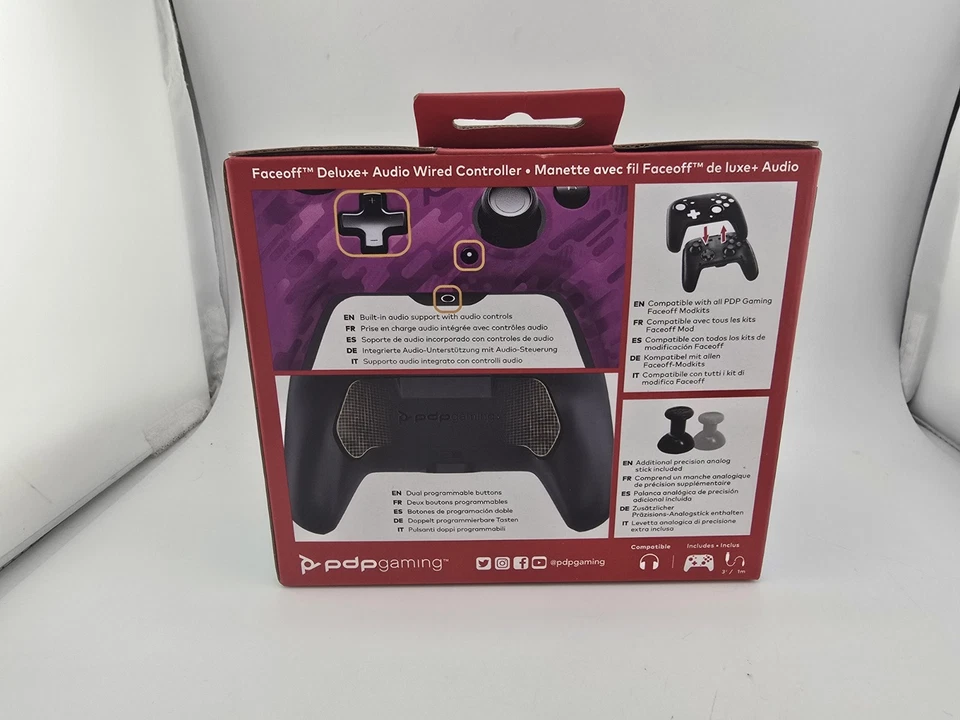 PDP Gaming Faceoff Deluxe+ Wired Switch Pro Controller Purple Camo - Image 4 of 4