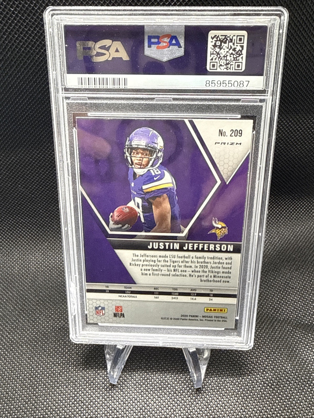 2020 Panini Mosaic Justin Jefferson #209 No Huddle Silver RC PSA 9 view 3