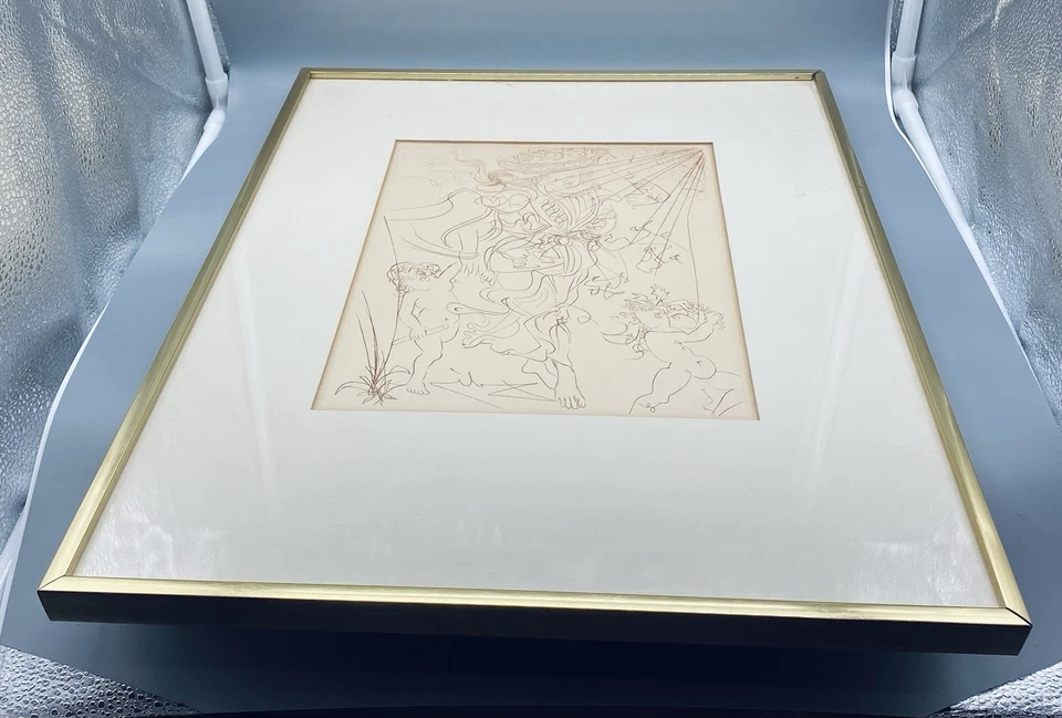 Gravura emoldurada vintage 1970 Salvador Dali outono - Imagem 2 de 4