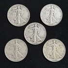 5 Lot - 1943 Mixed Walking Libertys - Fine Condition - 90% Silver 50 Cent Pieces