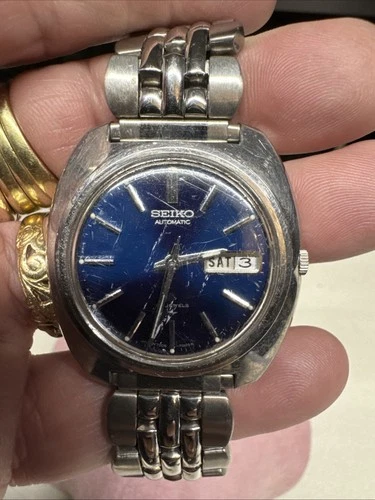Vintage Seiko Automatic 7006-7007 Men’s Watch Day Date Blue Dial 7.5" WORKS