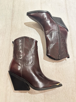 River Island Red Burgundy Real Leather Western Heeled Ankle Boots Size  UK