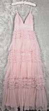 NWT Maniju Maxi Prom Ballgown LARGE Pink Tiered Tulle Layered Ruffle Princess