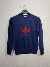 Vintage 80s 90s Adidas Trefoil Crewneck Sweatshirt Embroidered Blue Size Medium