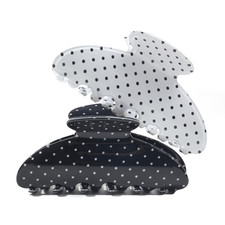 2 Acetate Hair Claw Clip for Women, 3.8-Inch Black and White Polka Dot Big Hair