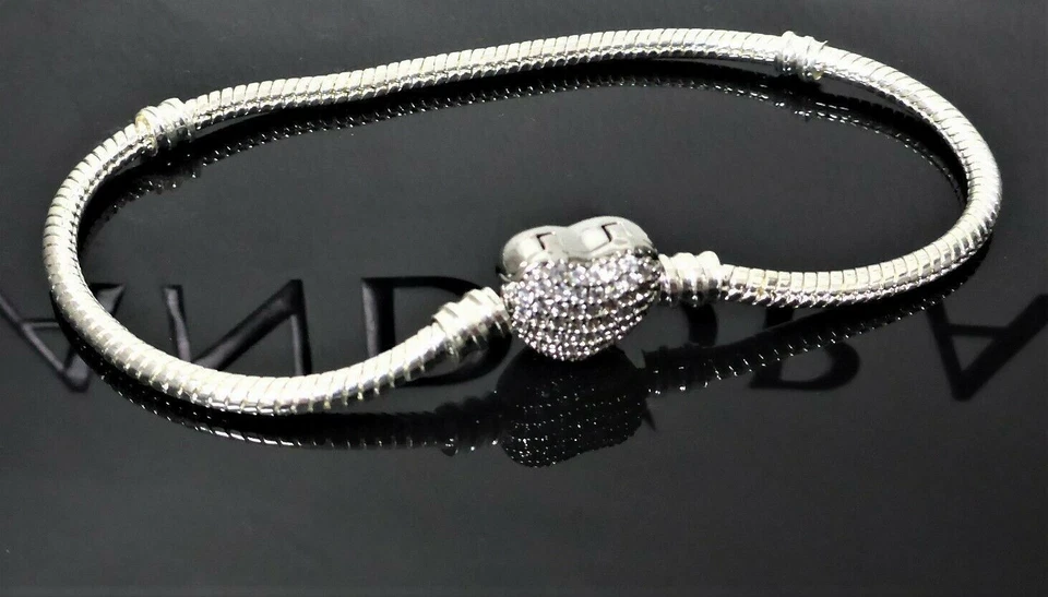 NEU 21cm Schlangen Gliederarmband Pave Herz Armband für Charm silber - Bild 3 von 3