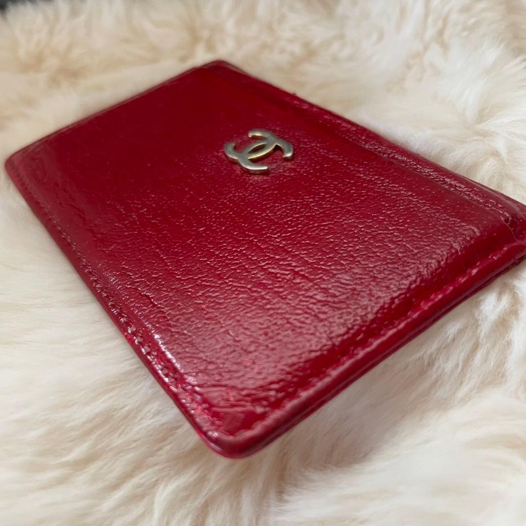 CHANEL Coco Mark Card Case Mini Wallet Red Leather Compact Used thumbnail 9