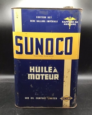 SUNOCO MERCURY HUILE A MOTEUR MOTOR OIL CAN 2 Gallons - nice French graphic!