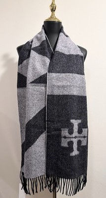 NWT Tory Burch Carnavalet Oblong Scarf Black Cashmere/Wool 66 X12  MSRP $250