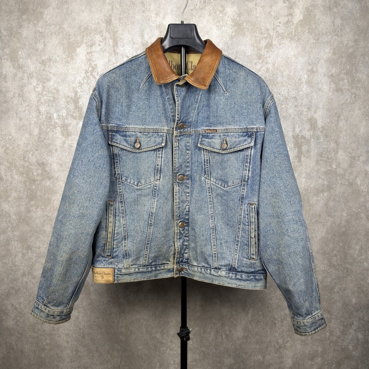Vintage Marlboro Classics Denim Jacket XL Leather Collar Made in
