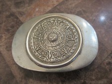 Vintage Nickel Silver Large Mexican Mayan Aztec Calendar Belt Buckle