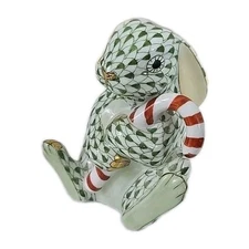 Herend Candy Cane Christmas Bunny Green Fishnet Retail $490 Scully & Scully Mint