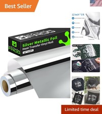 Silver Metallic Foil Heat Transfer Vinyl 12 X5ft Silver Htv Vinyl Roll Chrom...