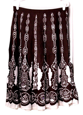 MOSSIMO A-LINE SKIRT ladies size 8 brown white print sequin below knee cotton