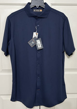 NWT Cremieux Performance size XLT navy blue short sleeve button up shirt mens