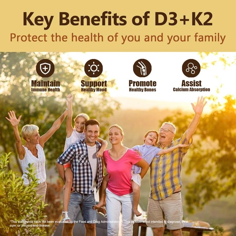 Vitamin D3 5000 IU with K2 MK7 250 Veggie Softgels Bone Immune Support - Image 2 of 4