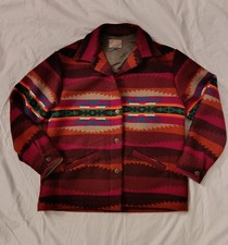 Vintage 1990s XL Pendleton Aztec Native Tribal Westernwear Red Brown Wool Jacket