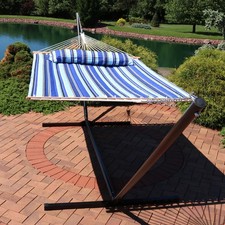 2-Person Quilted Fabric Hammock with Steel Stand - Catalina Beach by Sunnydaze