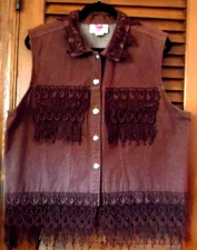 St. Joanne Jeans 1oo% Cotton Vest W/2  Pockets & Decorative Fringe Size XL