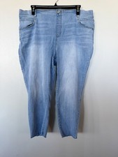 Terra & Sky Women's Plus 2X 22/24W Jeans High Rise Straight Leg Pull On Raw Hem