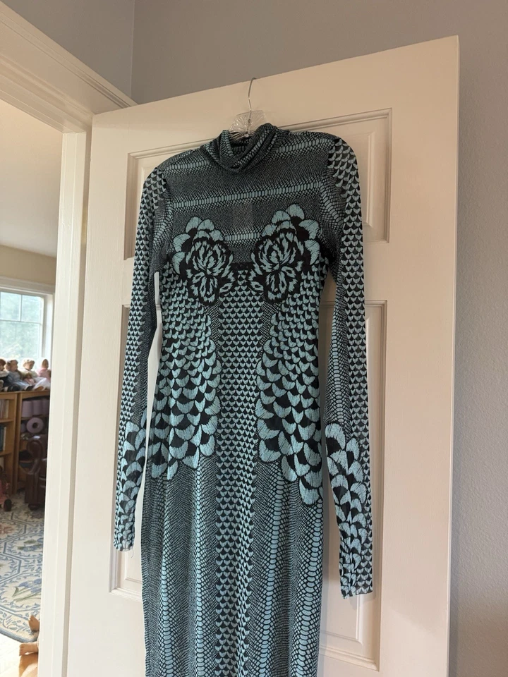 AFRM aqua petals M long dress New Mint w/tags aqua black sheer long A-line dress - Image 2 of 4