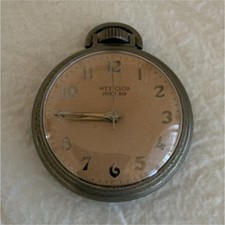 Westclox Pocket Ben Silver Metal Pocket Watch Beige Dial Arabic Numerals Analog