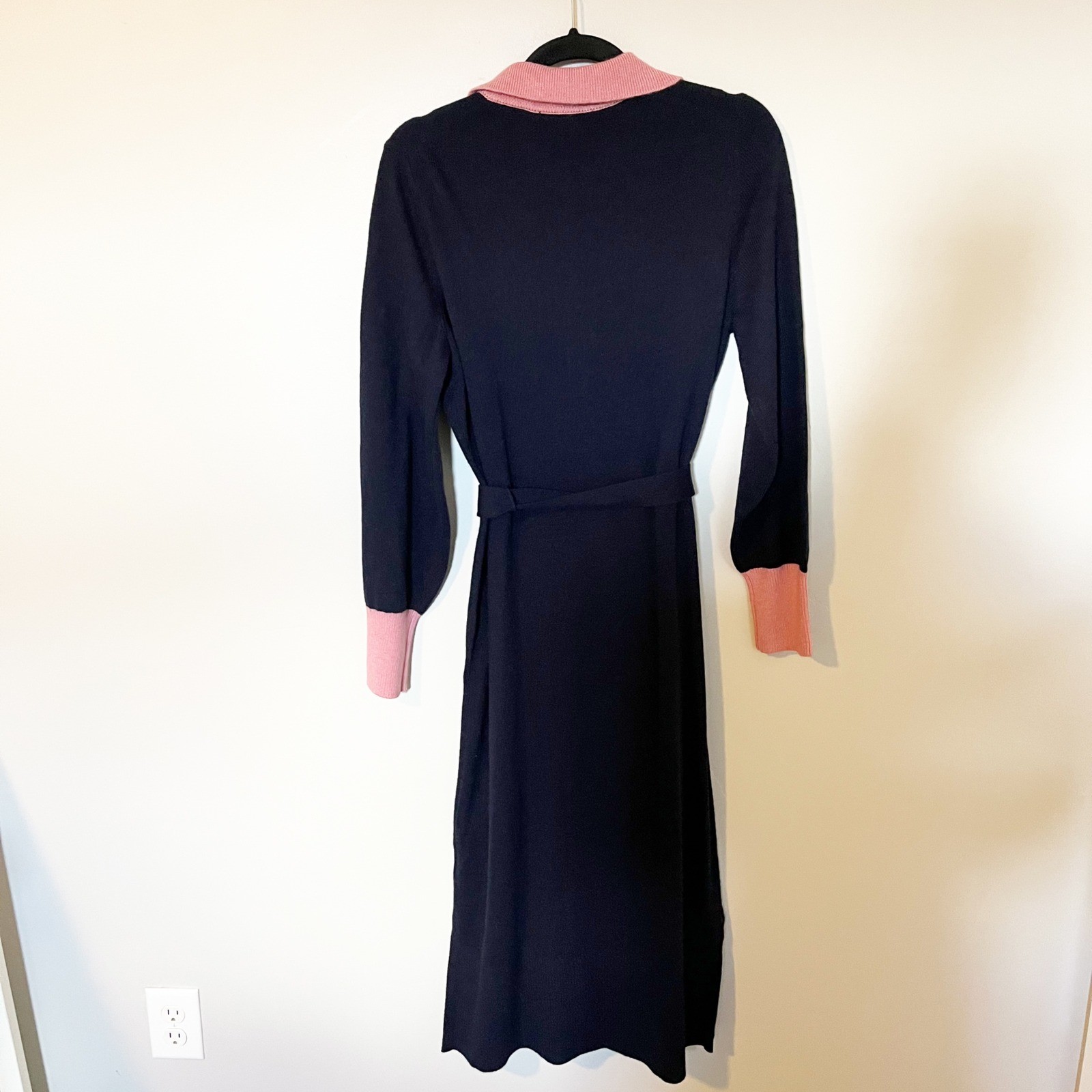 NWT Boden Harriet Navy Pink Green Knit Midi Dress Belted Polo Collar US 12