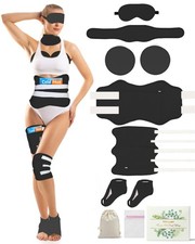 11 Pcs Organic Castor Oil Pack Wrap Set - Full-Body Flannel Cotton (Black)