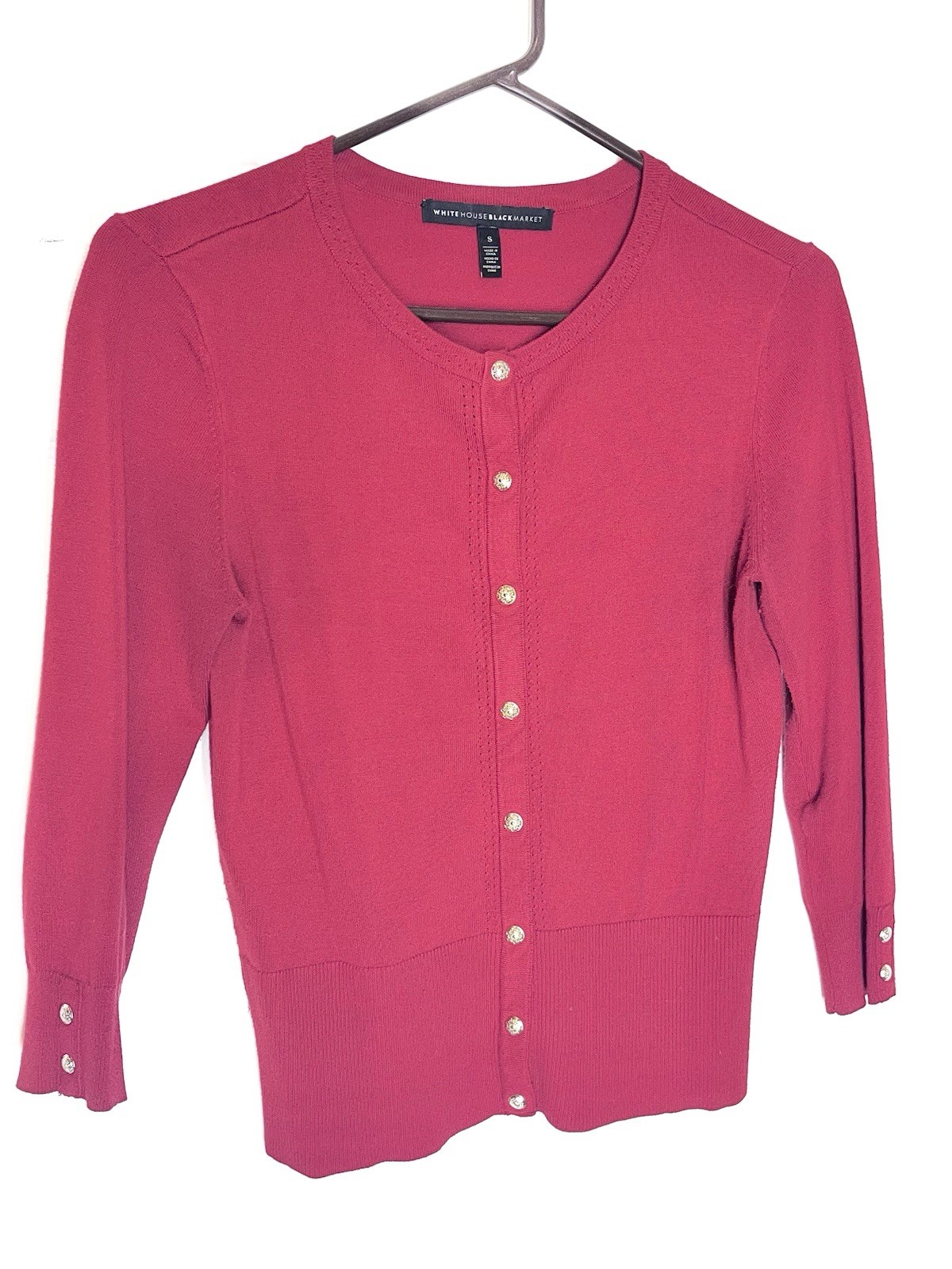 White House Black Market Gold Metallic Snaps Cardigan Red Women’s Size Small
