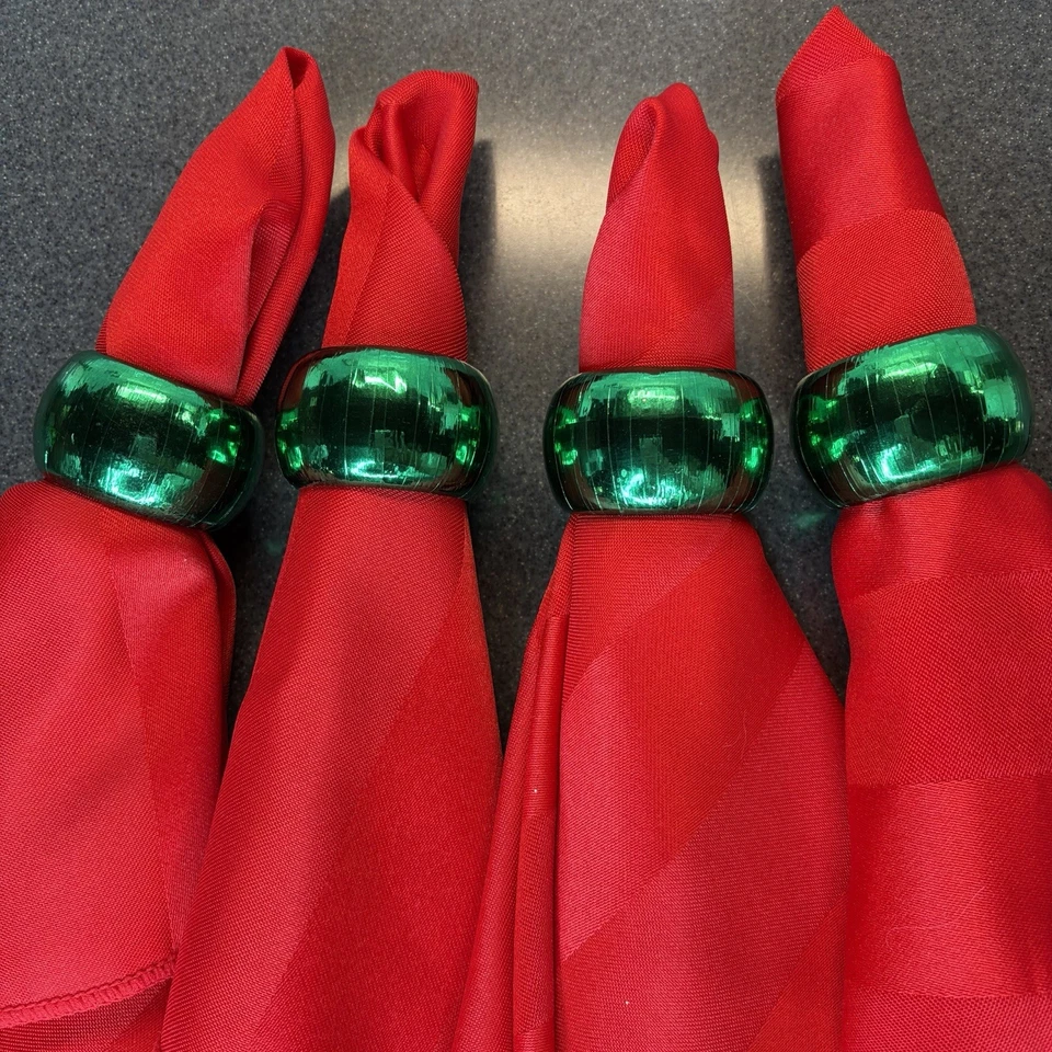 Servilletas rojas de Navidad con anillos verdes cena fiesta 16x17 ropa de cama crujiente vacaciones Foto 2 de 4