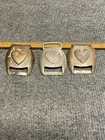 3 ANTIQUE CIVIL WAR ERA HEART HORSE HARNESS BUCKLE COVERS BRASS 2”