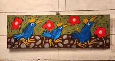 John Sperry Outsider Southern Primitive bird Folk Art Colorful Birds Painting 