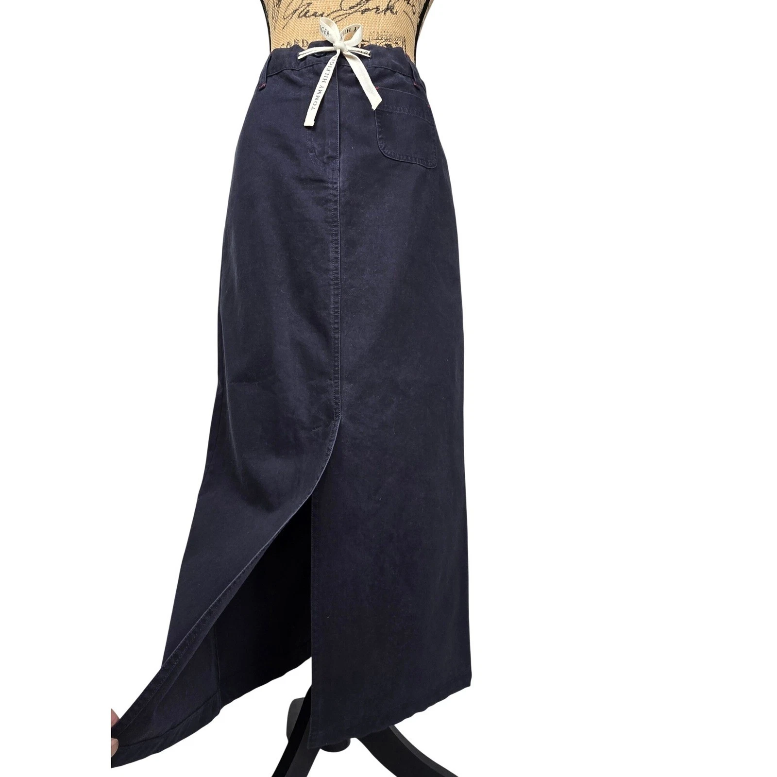 Sexy Tommy Hilfiger Navy Blue Maxi Pencil Skirt Slit Front & Back Cotton Size 4
