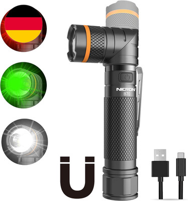 NICRON B701 LED Taschenlampe Mit Rotlicht Grünlicht, USB Wiederaufladbare 2000 L