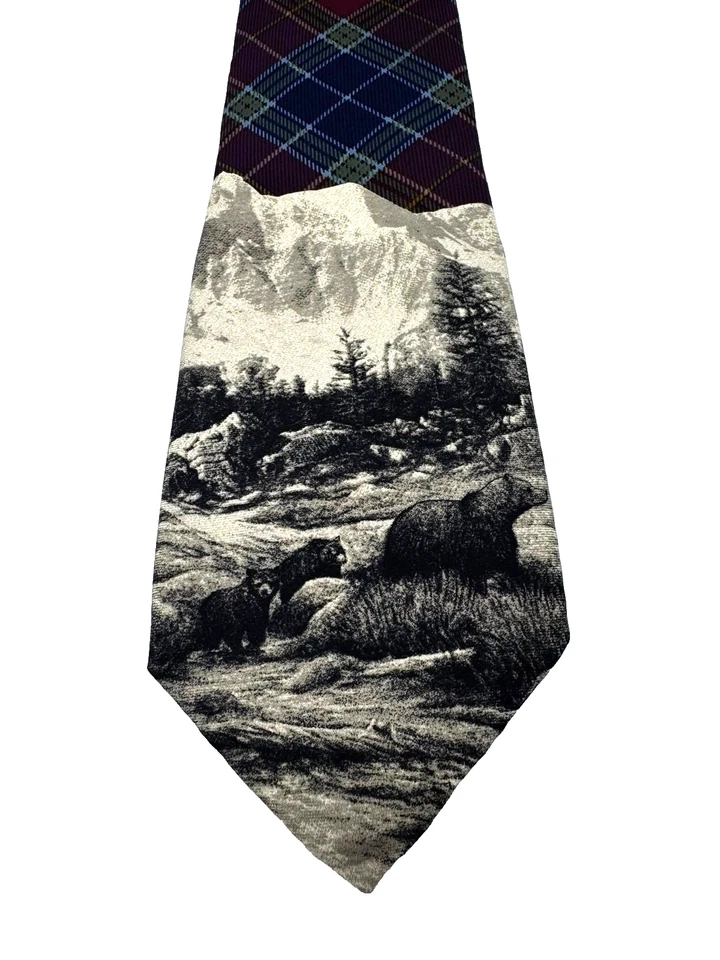 Structure Silk Tie - Bears & Mountain Scene -  Length 57 inches - Image 2 of 4