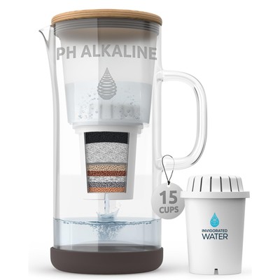 pH Restore Glass Alkaline Water Pitcher - Long Lasting Water Filter Pitcher w...
