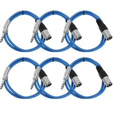 SEISMIC 6 PACK Blue 1/4" TRS - XLR Male 3' Patch Cables