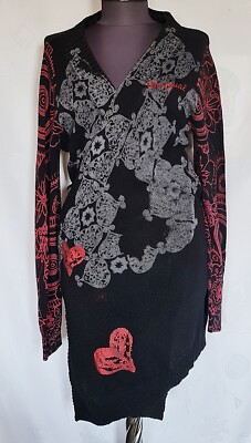 AUTHENTIC DESIGUAL EMBROIDERY LOGO FLORAL WOMENS TUNIC BLOUSE SIZE US6 S EU 34