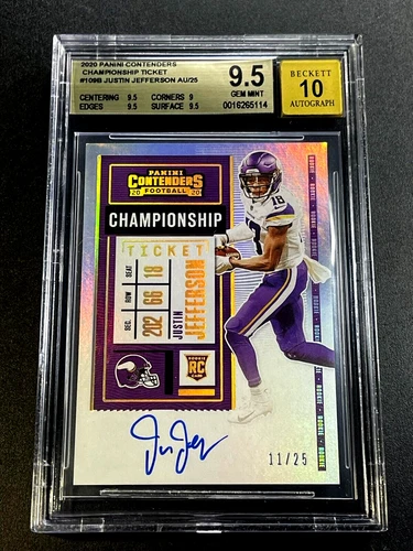 JUSTIN JEFFERSON 2020 CONTENDERS #109 CHAMPIONSHIP TICKET AUTO RC /25 BGS 9.5 10