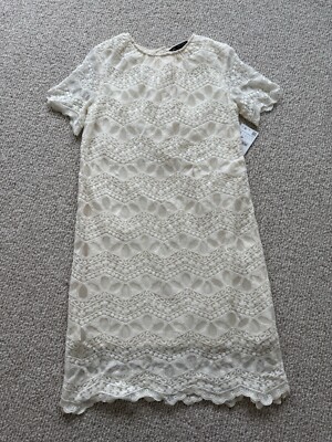 Zara Basic Women Dress Short Sleeve Knee Length Ivory Lace Size Small NWT